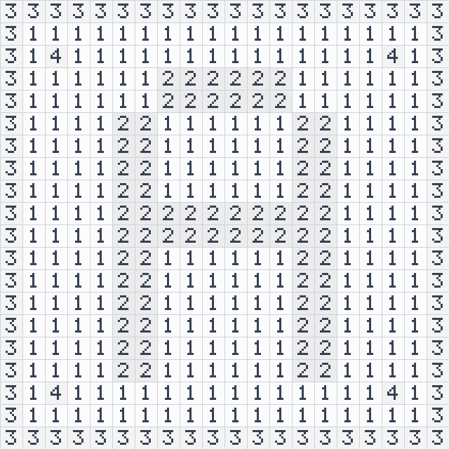 Letter A colour by number printable sheet with numbered squares